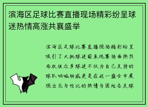 滨海区足球比赛直播现场精彩纷呈球迷热情高涨共襄盛举